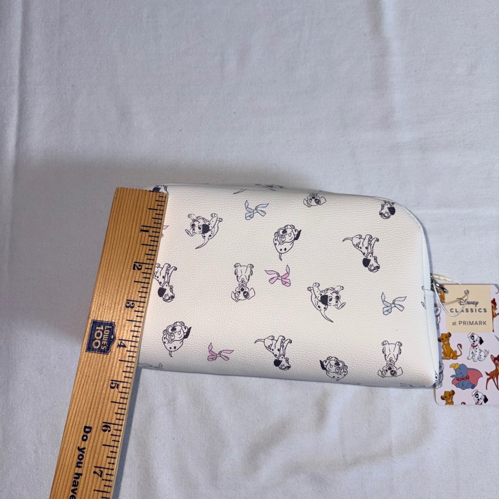 Disney Primark 101 Dalmatians Makeup Bag New Cream Puppy Print Bows Zip Pouch - Picture 7 of 11